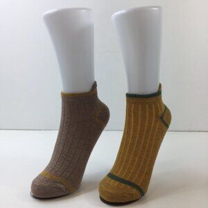 2 Pack Unisex Ankle Socks Ribbed Design Brown Mustard Green